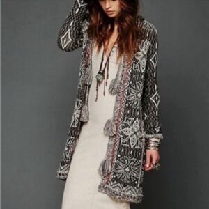Free People Kai Tassel Pom Hooded Long Cardigan Size XS Bohemian
